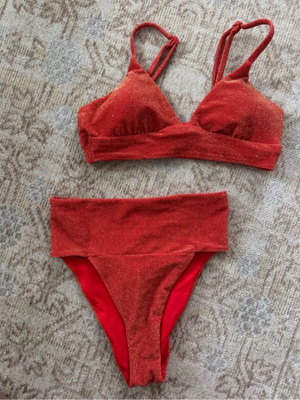 Aerie Red Sparkle Two-Piece Bikini Set